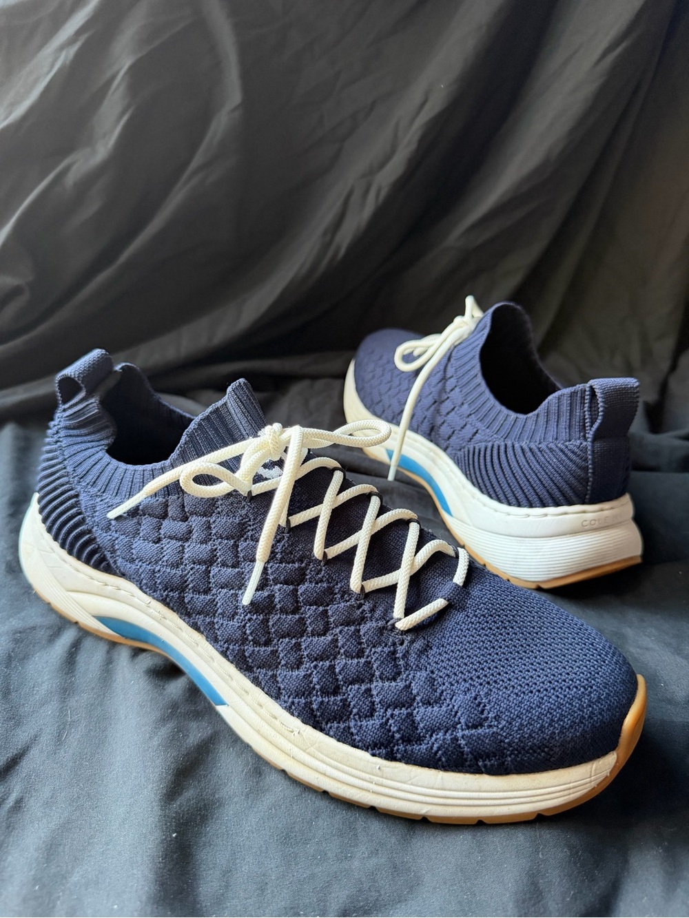 Cole Haan Men / Woman Knit Lace-Up Men's Navy Sneakers with White Accents